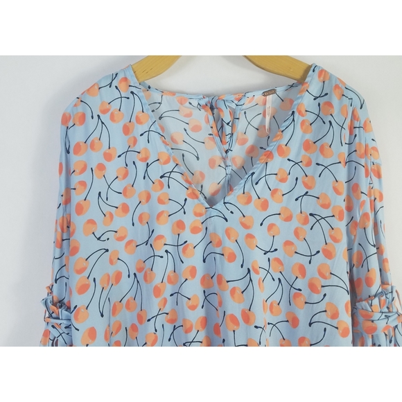 Free People Tie Sleeve V Neck Boho Blouse - Picture 9 of 12